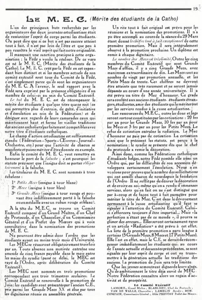 Article sur l&#39;ordre du MEC du journal de la catho Lille en 1930
